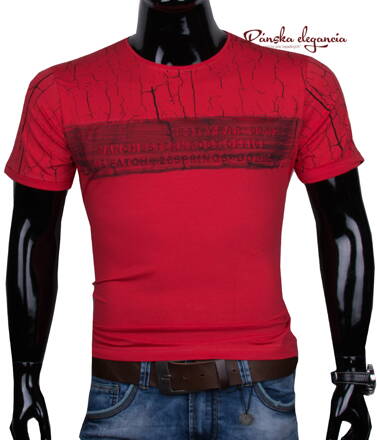 11444-64 Červené pánske tričko v trendovom prevedení.