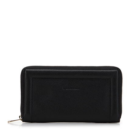 Dámska kožená peňaženka s ozdobným okrajom, veľká, čierna 14-1-936-1