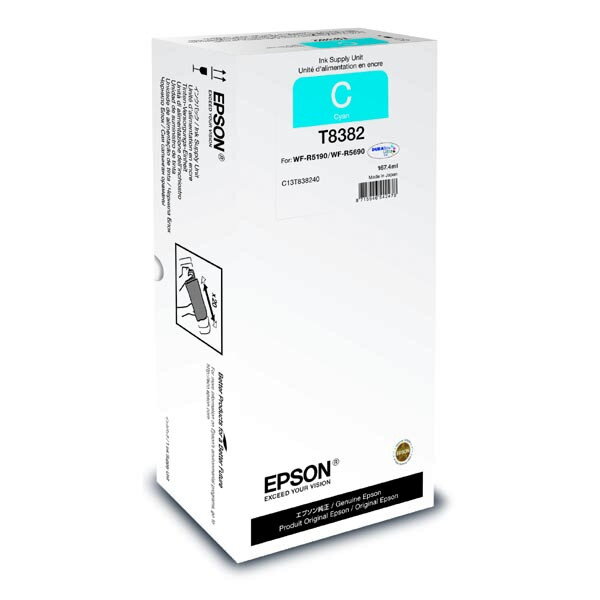 Epson originál ink C13T838240, T8382, XL, cyan, 167.4ml, Epson WorkForce Pro WF-R5690DTWF, WF-R5190DTW, azurová